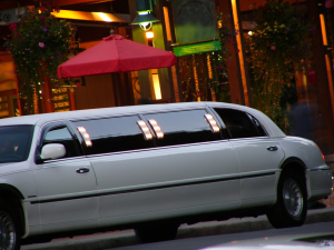 Stylish white stretch limousine